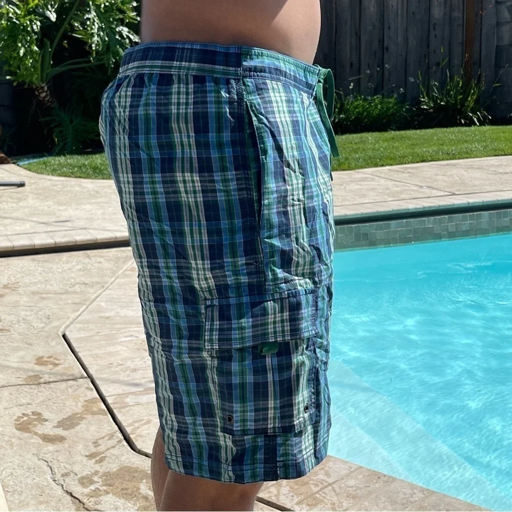 NWT CLUB ROOM L & XXL Green & Blue Seaside Plaid Swim Trunks MT09